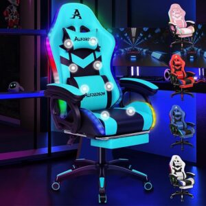 ALFORDSON Silla Gaming con RGB LED de 12 Colores y Masaje de 8 Puntos